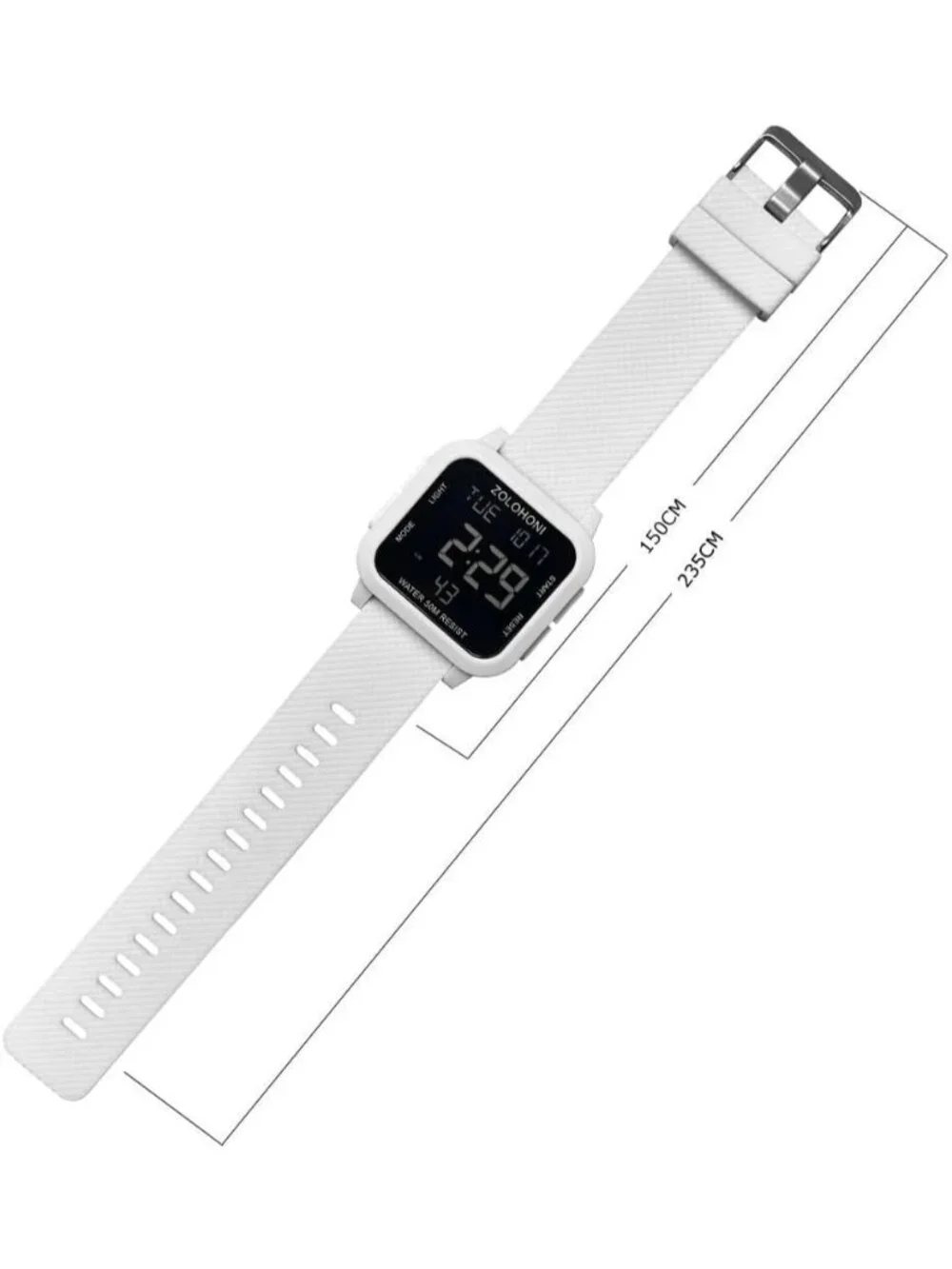 Men's White Analog Quartz Stainless Steel Waterproof Square LED Digital Watch